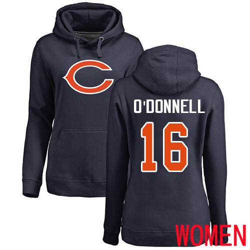 Chicago Bears Navy Blue Women Pat O Donnell Name and Number Logo NFL Football 16 Pullover Hoodie Sweatshirts